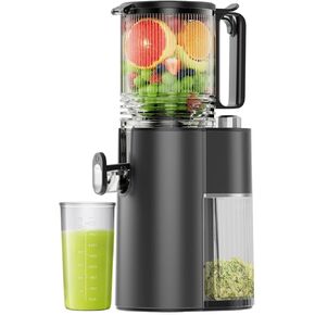 Cold Press Juicer, 5.8" Wide Feed Chute Juice Extractor Machine with 400W, High Juice Yield, Slow Masticating Juicer for Whole Vegetables & Fruits, Metallic Silver