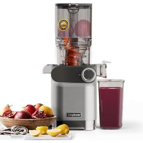 Cold Press Juicer, Anybear 200W Slow Masticating Juicer 4.3" Large Feed Chute Fit Whole Fruits Vegetables | Heavy-Duty Auger | Tritan Material | BPA Free | Juice Recipes (Silver)