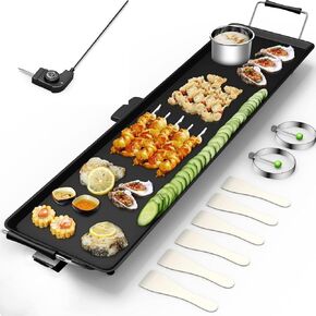 SIMOE 35'' Electric Teppanyaki Grill Griddle, BBQ Smokeless Grills, 2000W Indoor Outdoor Barbecue Griddles Table Top with Nonstick Surfaces and Adjustable 5 Temperature Setting