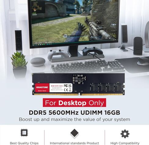 【DDR5 RAM】 GIGASTONE Desktop RAM 64GB (2x32GB) DDR5 RAM 64GB DDR5-5600MHz PC5-44800 CL46 1.1V 288 Pin Non- ECC Unbuffered UDIMM for PC Computer Desktop Memory Module (Desktop ONLY) in Saudi Arabia