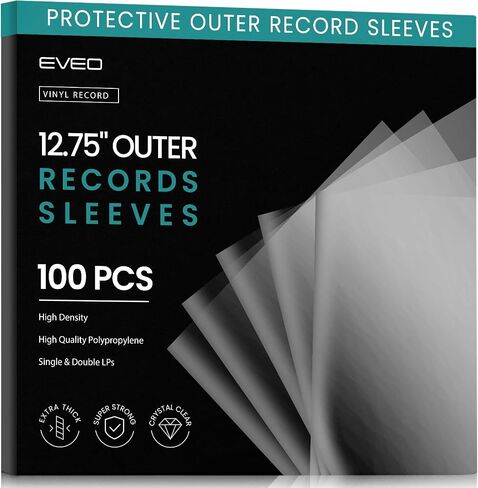 EVEO 100 Vinyl Record Sleeves Outer – Crystal Clear Outer Vinyl Sleeves LP Album Covers 12.75"x12.75" | Perfect Fit Protective 3 Mil Protection for Single & Double LPs - Archival Quality in Kuwait