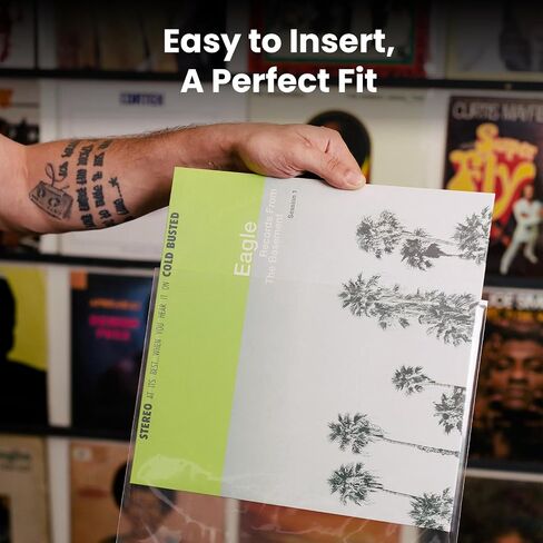 EVEO 100 Vinyl Record Sleeves Outer – Crystal Clear Outer Vinyl Sleeves LP Album Covers 12.75"x12.75" | Perfect Fit Protective 3 Mil Protection for Single & Double LPs - Archival Quality in Kuwait