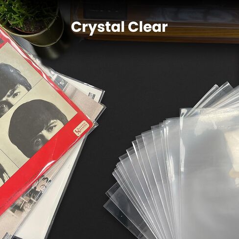 EVEO 100 Vinyl Record Sleeves Outer – Crystal Clear Outer Vinyl Sleeves LP Album Covers 12.75"x12.75" | Perfect Fit Protective 3 Mil Protection for Single & Double LPs - Archival Quality in Kuwait