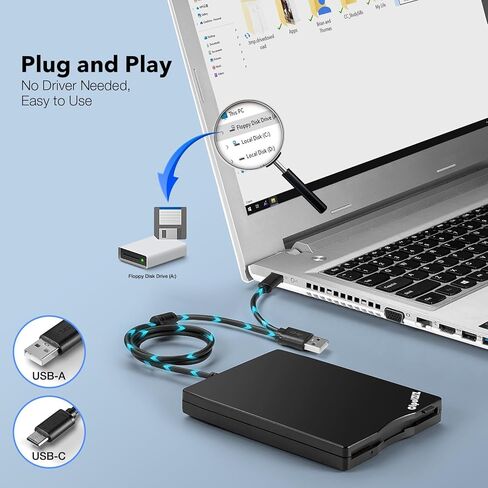 Floppy Disk Reader USB C External 3.5 inch 1.44 MB Floppy Disc Drive Dual USB A/C Floppy Disk Drive/Player/Converter Compatible with Windows 11/10/8/7/XP, Not Compatible with MAC (Brushed Texture) in Saudi Arabia