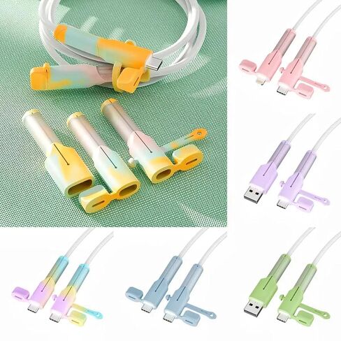 Charger Cable Protector 6 Sets (12pcs) - Silicone Non-Slip Cord Savers Compatible with iPhone/Android/Type-C, 3-in-1 Dustproof+Organizer+Protection, 6 Colors USB Wire Protector for Home & Gift in Saudi Arabia