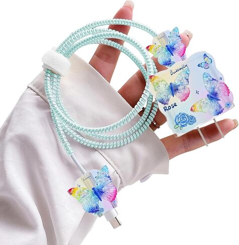 CameCosy DIY Cable Protector for iPhone 18W/20W Charger, Purple Butterfly Flower Design, Cute Data Cord Wire Saver Phone Charger Protector for iPhone X 11 12 13 14 15 16 Plus Pro Max in Saudi Arabia