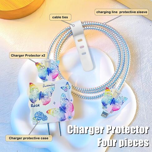CameCosy DIY Cable Protector for iPhone 18W/20W Charger, Purple Butterfly Flower Design, Cute Data Cord Wire Saver Phone Charger Protector for iPhone X 11 12 13 14 15 16 Plus Pro Max in Saudi Arabia