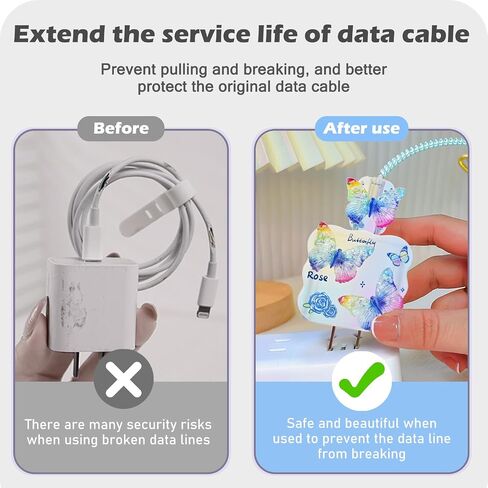 CameCosy DIY Cable Protector for iPhone 18W/20W Charger, Purple Butterfly Flower Design, Cute Data Cord Wire Saver Phone Charger Protector for iPhone X 11 12 13 14 15 16 Plus Pro Max in Saudi Arabia