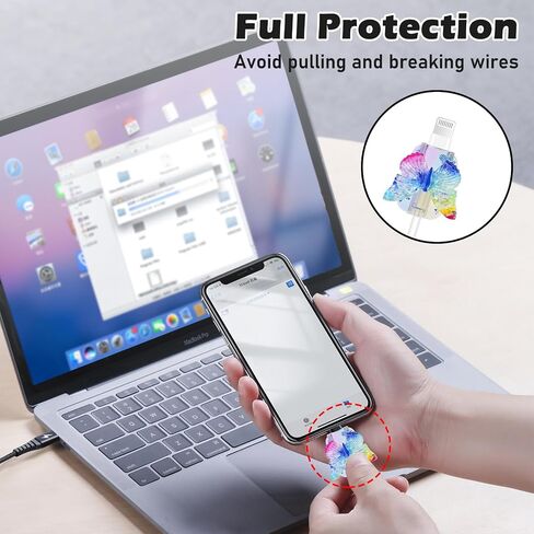 CameCosy DIY Cable Protector for iPhone 18W/20W Charger, Purple Butterfly Flower Design, Cute Data Cord Wire Saver Phone Charger Protector for iPhone X 11 12 13 14 15 16 Plus Pro Max in Saudi Arabia