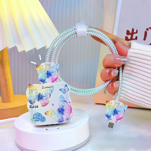 CameCosy DIY Cable Protector for iPhone 18W/20W Charger, Purple Butterfly Flower Design, Cute Data Cord Wire Saver Phone Charger Protector for iPhone X 11 12 13 14 15 16 Plus Pro Max in Saudi Arabia