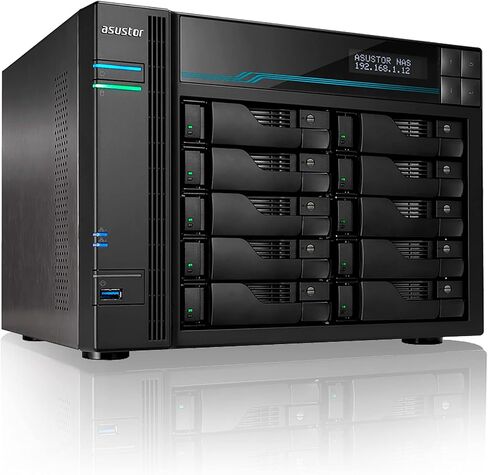 ASUSTOR LOCKERSTOR 10 GEN3 AS6810T 10 BAY NAS ، AMD RYZEN QUART-CORE 2.3 GHz ، 16GB RAM ECC DDR5 ، 4 M.2 NVME SLOTS ، DUAL 5GBE و 10GBE PORT DUAL in Kuwait
