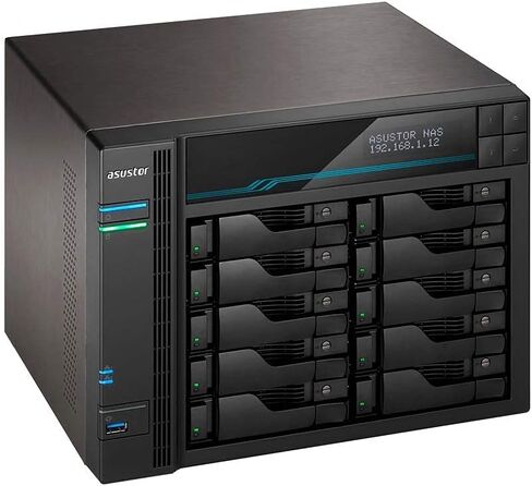 ASUSTOR LOCKERSTOR 10 GEN3 AS6810T 10 BAY NAS ، AMD RYZEN QUART-CORE 2.3 GHz ، 16GB RAM ECC DDR5 ، 4 M.2 NVME SLOTS ، DUAL 5GBE و 10GBE PORT DUAL in Kuwait