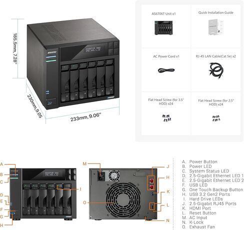 Asustor Lockerstor 10 Gen3 AS6810T 10 Bay NAS, AMD Ryzen Quad-Core 2.3 GHz, 16GB RAM ECC DDR5, 4 M.2 NVMe Slots, Dual 5GbE and Dual 10GbE Port, USB 4.0 Type-C, Network Attached Storage (Diskless) in Kuwait