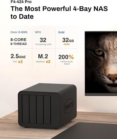 TERRAMASTER F4-424 Pro NAS Storage - 4Bay Core i3-N305 8-Core 8-Thread CPU, 16GB DDR5 RAM, 2.5GbE Port x 2, Network Attached Storage Peak Performance for Business (Diskless) in Kuwait