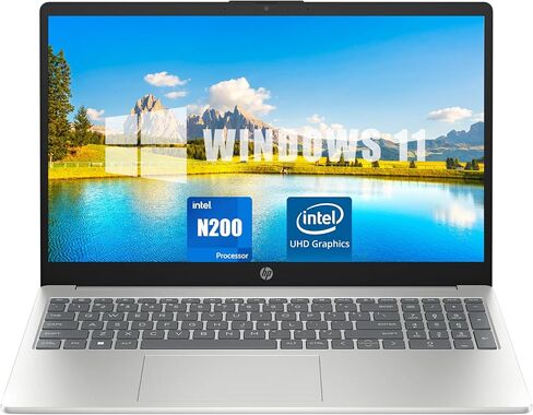 HP 15.6" Laptop, Intel Pentium N200 Processor, 16GB RAM, 128GB UFS, Intel UHD Graphics, Windows 11 Home, Anti-Glare HD Display, Webcam, Wi-Fi, Bluetooth, Alpacatec Accessories, Silver(Renewed) in Kuwait