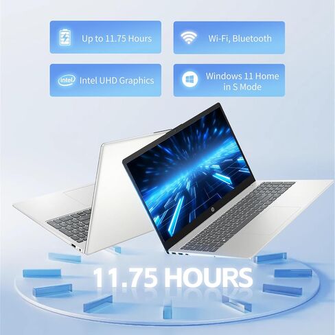 HP 15.6" Laptop, Intel Pentium N200 Processor, 16GB RAM, 128GB UFS, Intel UHD Graphics, Windows 11 Home, Anti-Glare HD Display, Webcam, Wi-Fi, Bluetooth, Alpacatec Accessories, Silver(Renewed) in Kuwait