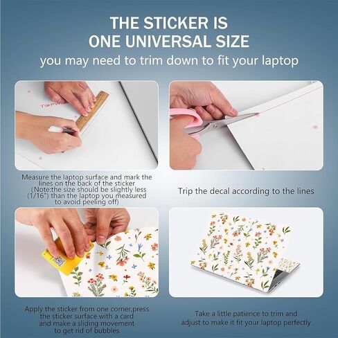 Universal Laptop Skin Protector,Scratch Resistant,Removable Adhesive,Fits Up to 15.6" Laptops - Customizable for Smaller Sizes | Multiple Designs Available (Colorful Floral, 15.6 inch) in Kuwait