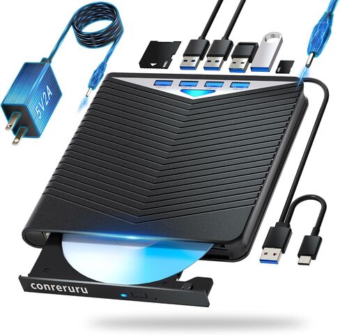 Support for Blu-ray External Drive, Support for Blu-ray DVD/CD Player/Read/Write, USB 3.0 &/Type-C, Support for Blu-ray/DVD/CD, BD Drive, Windows 7-11 & Mac, PC-Compatible, M-DISC(Black) in Saudi Arabia