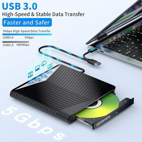 Support for Blu-ray External Drive, Support for Blu-ray DVD/CD Player/Read/Write, USB 3.0 &/Type-C, Support for Blu-ray/DVD/CD, BD Drive, Windows 7-11 & Mac, PC-Compatible, M-DISC(Black) in Saudi Arabia