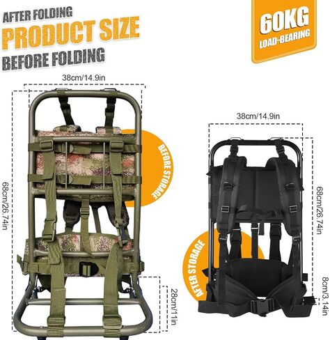External Frame Hiking Backpack - Foldable Aluminum Hunting Pack Frame │ 60kg Load Capacity │ Adjustable Top Frame & Breathable Mesh For Camping, Hiking, Travel (Camouflage) in Saudi Arabia