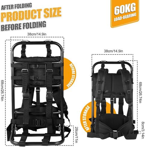 External Frame Hiking Backpack - Foldable Aluminum Hunting Pack Frame │ 60kg Load Capacity │ Adjustable Top Frame & Breathable Mesh For Camping, Hiking, Travel (Camouflage) in Saudi Arabia