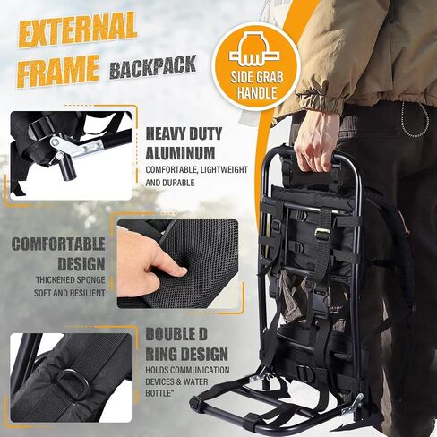 External Frame Hiking Backpack - Foldable Aluminum Hunting Pack Frame │ 60kg Load Capacity │ Adjustable Top Frame & Breathable Mesh For Camping, Hiking, Travel (Camouflage) in Saudi Arabia