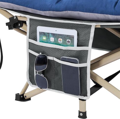 Yaheetech Folding Camping Cot Heavy Duty with Thick Mat & Carry Bag | 600D Oxford fabric, 330lb weight capacity, side storage pockets for camping office home rest in Kuwait