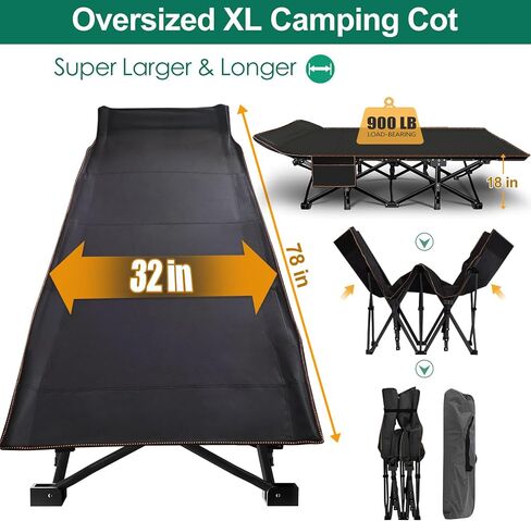 LILYPELLE Folding Camping Cot, Extra Wide Heavy Duty Sleeping Cots with Carry Bag, Double Layer Oxford Portable Travel Camp Cots for Home, Office Nap and Outdoor Beach in Kuwait