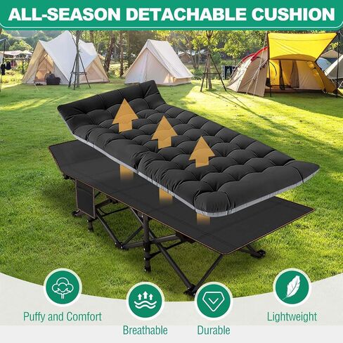 LILYPELLE Folding Camping Cot, Extra Wide Heavy Duty Sleeping Cots with Carry Bag, Double Layer Oxford Portable Travel Camp Cots for Home, Office Nap and Outdoor Beach in Kuwait