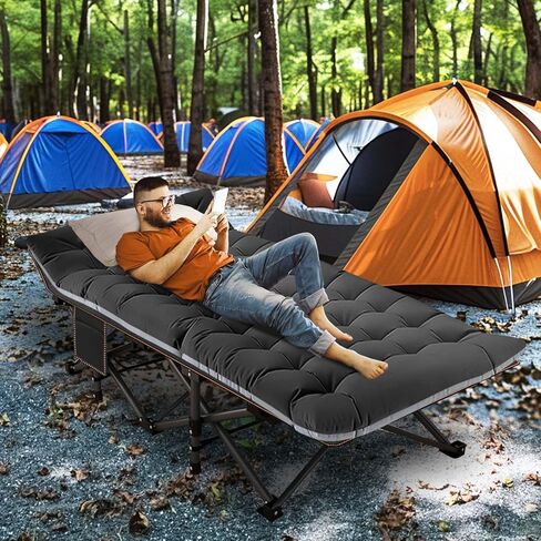 LILYPELLE Folding Camping Cot, Extra Wide Heavy Duty Sleeping Cots with Carry Bag, Double Layer Oxford Portable Travel Camp Cots for Home, Office Nap and Outdoor Beach in Kuwait