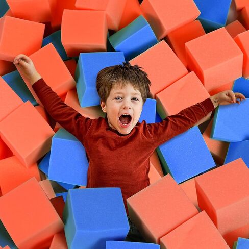 Foam Pit Cubes, 24 PCS 5 Inches Gymnastics Foam Blocks Trampoline Blocks, Multi-Sport Protective Padding for Freerunning, Trampoline, Parkour, Skate Parks & BMX - Dark Blue & Orange in Kuwait
