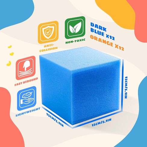Foam Pit Cubes, 24 PCS 5 Inches Gymnastics Foam Blocks Trampoline Blocks, Multi-Sport Protective Padding for Freerunning, Trampoline, Parkour, Skate Parks & BMX - Dark Blue & Orange in Kuwait