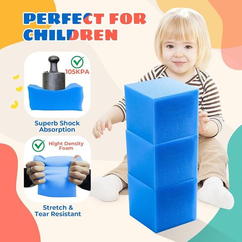 Foam Pit Cubes, 24 PCS 5 Inches Gymnastics Foam Blocks Trampoline Blocks, Multi-Sport Protective Padding for Freerunning, Trampoline, Parkour, Skate Parks & BMX - Dark Blue & Orange in Kuwait