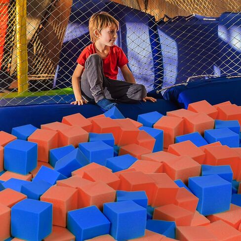 Foam Pit Cubes, 24 PCS 5 Inches Gymnastics Foam Blocks Trampoline Blocks, Multi-Sport Protective Padding for Freerunning, Trampoline, Parkour, Skate Parks & BMX - Dark Blue & Orange in Kuwait