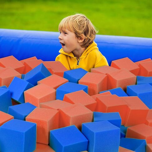 Foam Pit Cubes, 24 PCS 5 Inches Gymnastics Foam Blocks Trampoline Blocks, Multi-Sport Protective Padding for Freerunning, Trampoline, Parkour, Skate Parks & BMX - Dark Blue & Orange in Kuwait