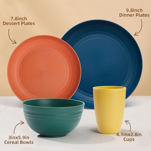 Camping Plates Cups and Bowls Set Green Reusable Microwave Safe Lightweight Unbreakable Plastic Dishes Set for Kids Elderly Kitchen Adults Outdoor,32 Pcs Wheat Straw Dinnerware Sets for 8 in Saudi Arabia