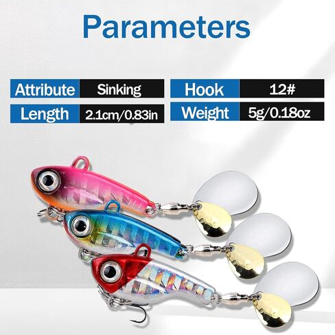 Spinner Baits 2-Ways Spinning Spoons Lures with Treble Hooks Micro Fishing Lures for Trout Bass Walleye Pike Topwater Fishing Gear 3pcs FS/YE-07 in Saudi Arabia