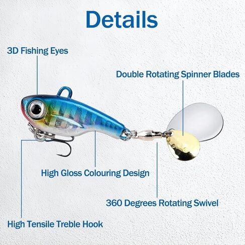 Spinner Baits 2-Ways Spinning Spoons Lures with Treble Hooks Micro Fishing Lures for Trout Bass Walleye Pike Topwater Fishing Gear 3pcs FS/YE-07 in Saudi Arabia
