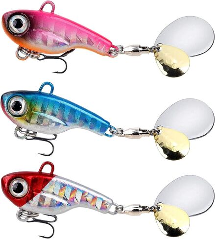 Spinner Baits 2-Ways Spinning Spoons Lures with Treble Hooks Micro Fishing Lures for Trout Bass Walleye Pike Topwater Fishing Gear 3pcs FS/YE-07 in Saudi Arabia