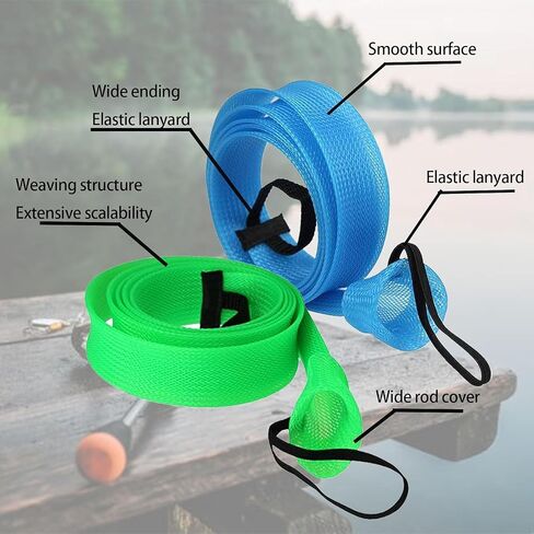 6 Pcs Rod Sleeves for Fishing Poles – Braided Mesh Fishing Rod Covers for Spinning, Casting, and Fly, Elastic Lanyard, Durable and Travel-Friendly in Kuwait