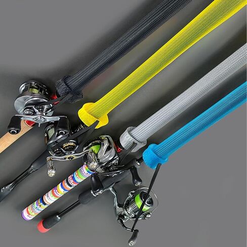 6 Pcs Rod Sleeves for Fishing Poles – Braided Mesh Fishing Rod Covers for Spinning, Casting, and Fly, Elastic Lanyard, Durable and Travel-Friendly in Kuwait