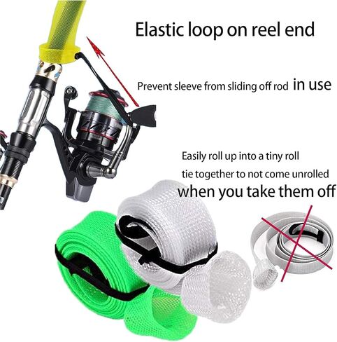 6 Pcs Rod Sleeves for Fishing Poles – Braided Mesh Fishing Rod Covers for Spinning, Casting, and Fly, Elastic Lanyard, Durable and Travel-Friendly in Kuwait