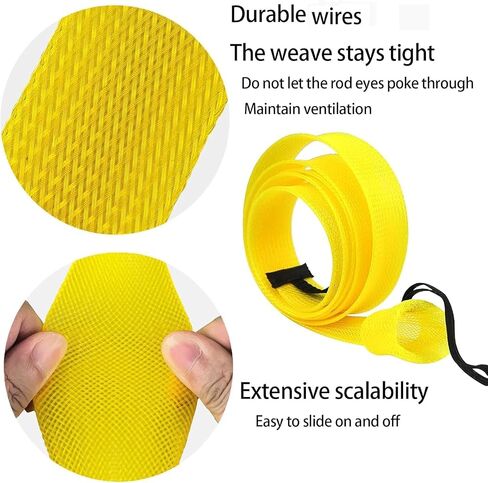 6 Pcs Rod Sleeves for Fishing Poles – Braided Mesh Fishing Rod Covers for Spinning, Casting, and Fly, Elastic Lanyard, Durable and Travel-Friendly in Kuwait
