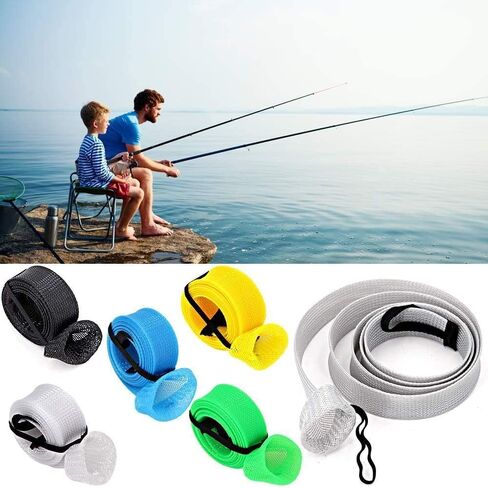6 Pcs Rod Sleeves for Fishing Poles – Braided Mesh Fishing Rod Covers for Spinning, Casting, and Fly, Elastic Lanyard, Durable and Travel-Friendly in Kuwait