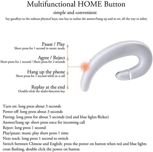 Sunffice Ear Hook Bluetooth Wireless Headphone,Non Ear Plug Headset with Microphone,Single Ear Noise Cancelling Earphones Painless Wearing for Android Smartphones,iPhone14 13 12 11 X 8 (Black) in Kuwait
