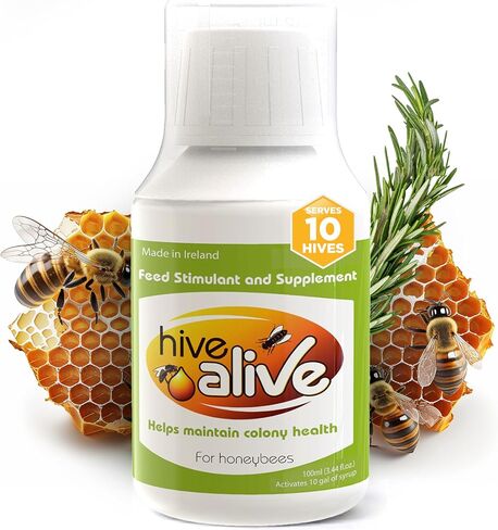 HIVE ALIVE Bee Feed Supplement - Honey Bee Liquid Food Stimulant - Beekeeping Fall Spring Feeding Enhancer – Lowers Winter Mortality, Boost Gut Health, Colony Size - 100 ml, 10 Hives in Kuwait