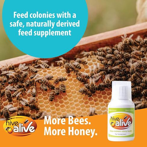 HIVE ALIVE Bee Feed Supplement - Honey Bee Liquid Food Stimulant - Beekeeping Fall Spring Feeding Enhancer – Lowers Winter Mortality, Boost Gut Health, Colony Size - 100 ml, 10 Hives in Kuwait