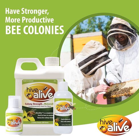 HIVE ALIVE Bee Feed Supplement - Honey Bee Liquid Food Stimulant - Beekeeping Fall Spring Feeding Enhancer – Lowers Winter Mortality, Boost Gut Health, Colony Size - 100 ml, 10 Hives in Kuwait