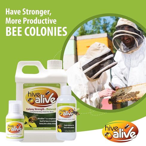 HIVE ALIVE Bee Feed Supplement - Honey Bee Liquid Food Stimulant - Beekeeping Fall Spring Feeding Enhancer – Lowers Winter Mortality, Boost Gut Health, Colony Size - 100 ml, 10 Hives in Kuwait