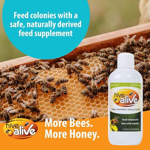 HIVE ALIVE Bee Feed Supplement - Honey Bee Liquid Food Stimulant - Beekeeping Fall Spring Feeding Enhancer – Lowers Winter Mortality, Boost Gut Health, Colony Size - 100 ml, 10 Hives in Kuwait